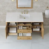 Hudson 60" Single Vanity, Light Natural Oak w/ 3 CM White Zeus Top