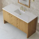 Hudson 60" Single Vanity, Light Natural Oak w/ 3 CM White Zeus Top