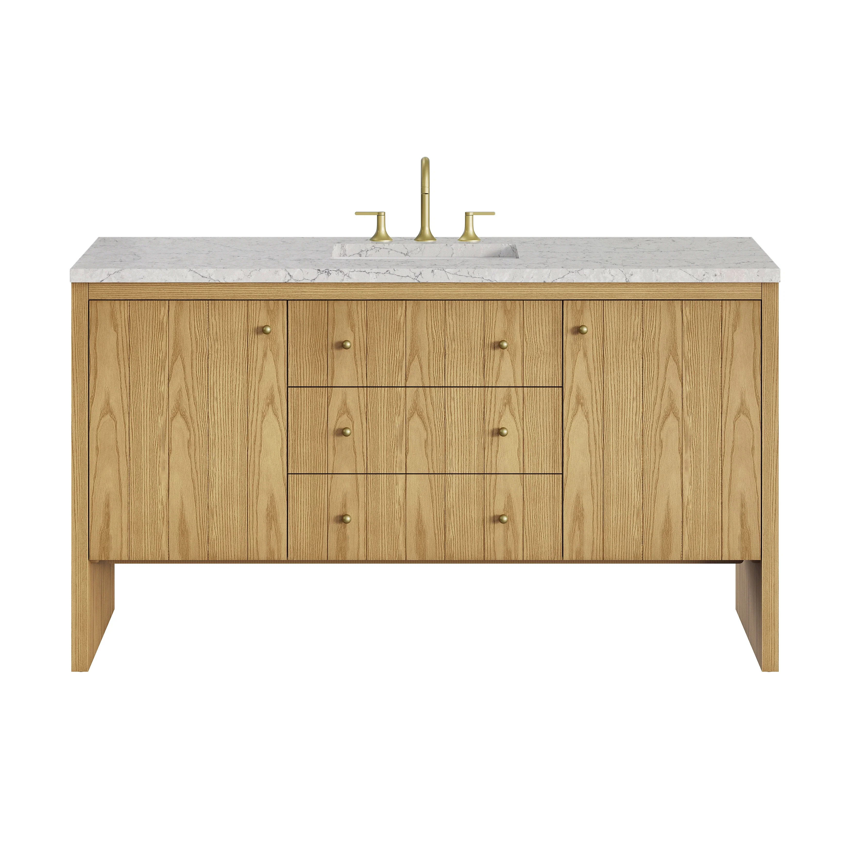 Hudson 60" Single Vanity, Light Natural Oak w/ 3 CM Eternal Jasmine Pearl Top w/ FreePower Wireless Charger