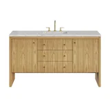 Hudson 60" Single Vanity, Light Natural Oak w/ 3 CM Eternal Jasmine Pearl Top w/ FreePower Wireless Charger