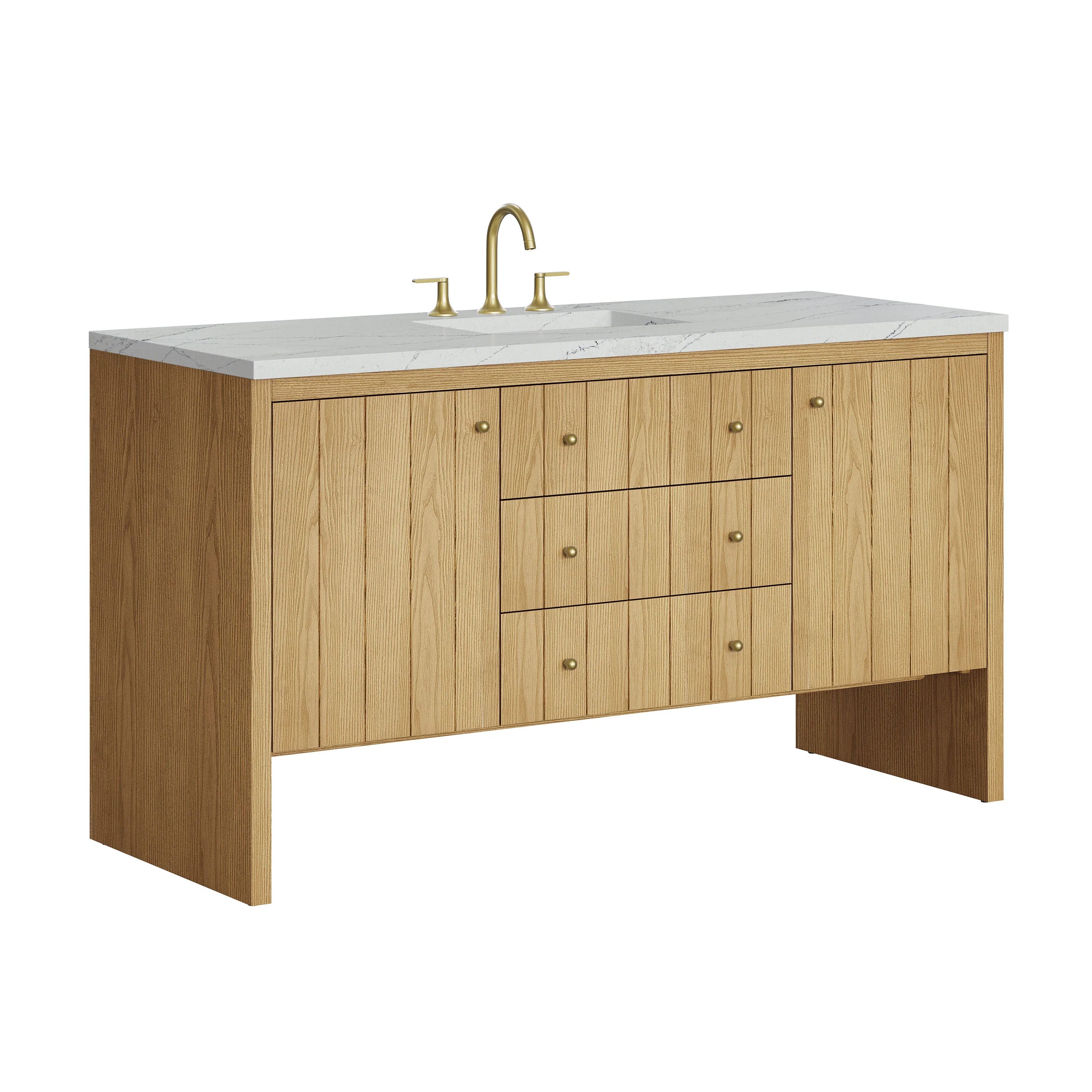 Hudson 60" Single Vanity, Light Natural Oak w/ 3 CM Ethereal Noctis Top w/ FreePower Wireless Charger