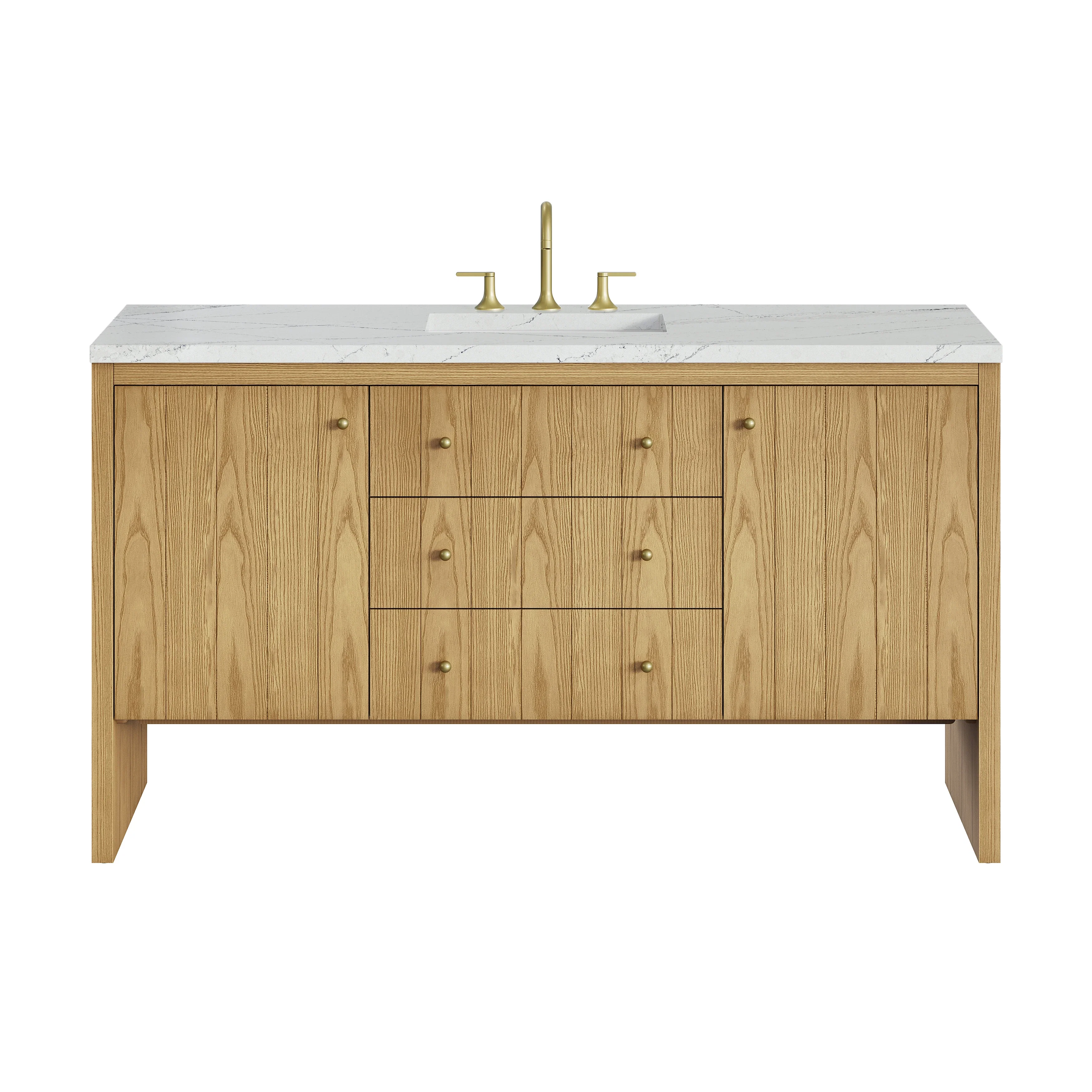 Hudson 60" Single Vanity, Light Natural Oak w/ 3 CM Ethereal Noctis Top w/ FreePower Wireless Charger