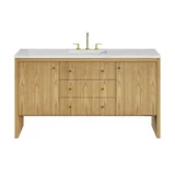 Hudson 60" Single Vanity, Light Natural Oak w/ 3 CM Ethereal Noctis Top w/ FreePower Wireless Charger