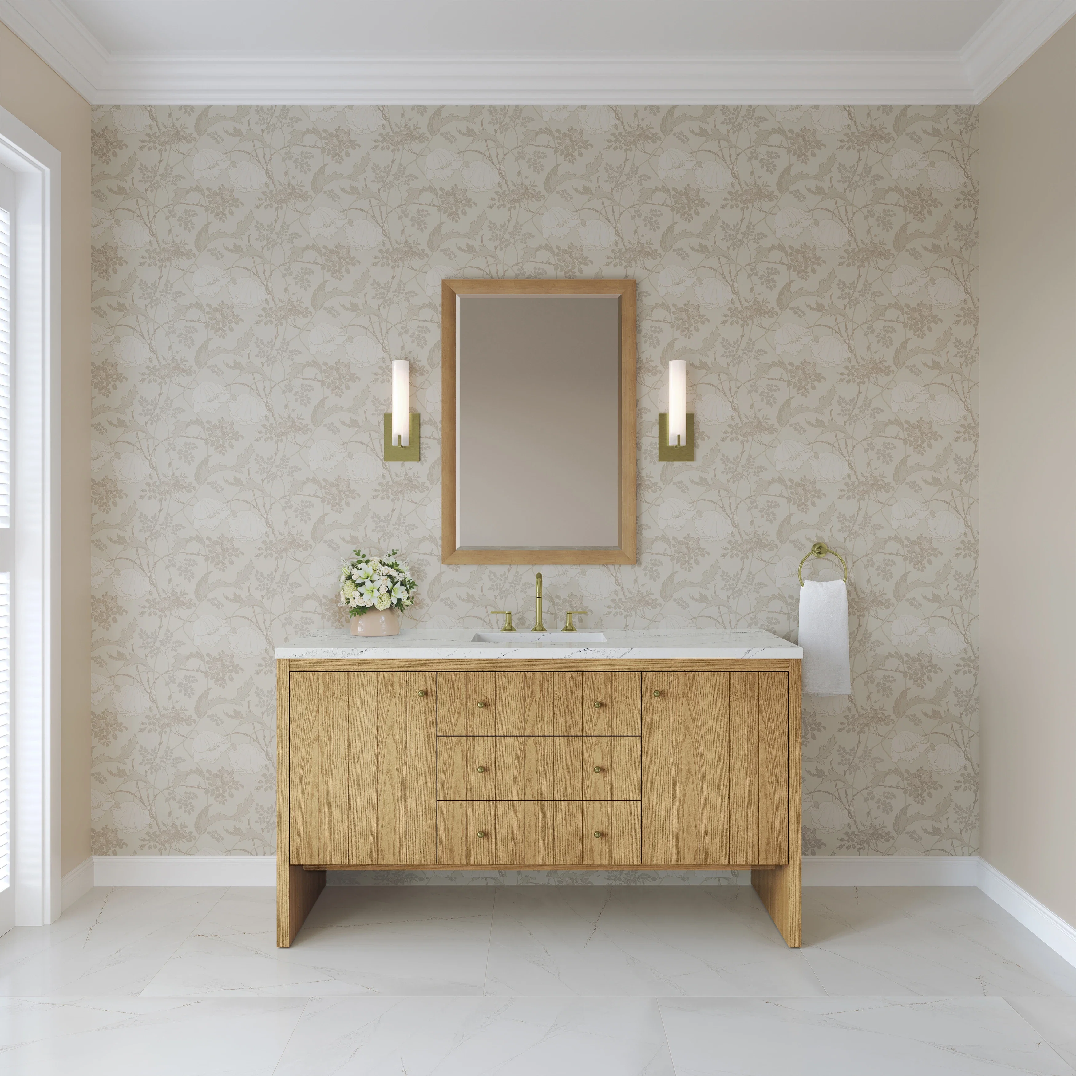 Hudson 60" Single Vanity, Light Natural Oak w/ 3 CM Ethereal Noctis Top w/ FreePower Wireless Charger
