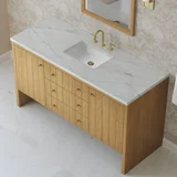 Hudson 60" Single Vanity, Light Natural Oak w/ 3 CM Ethereal Noctis Top w/ FreePower Wireless Charger