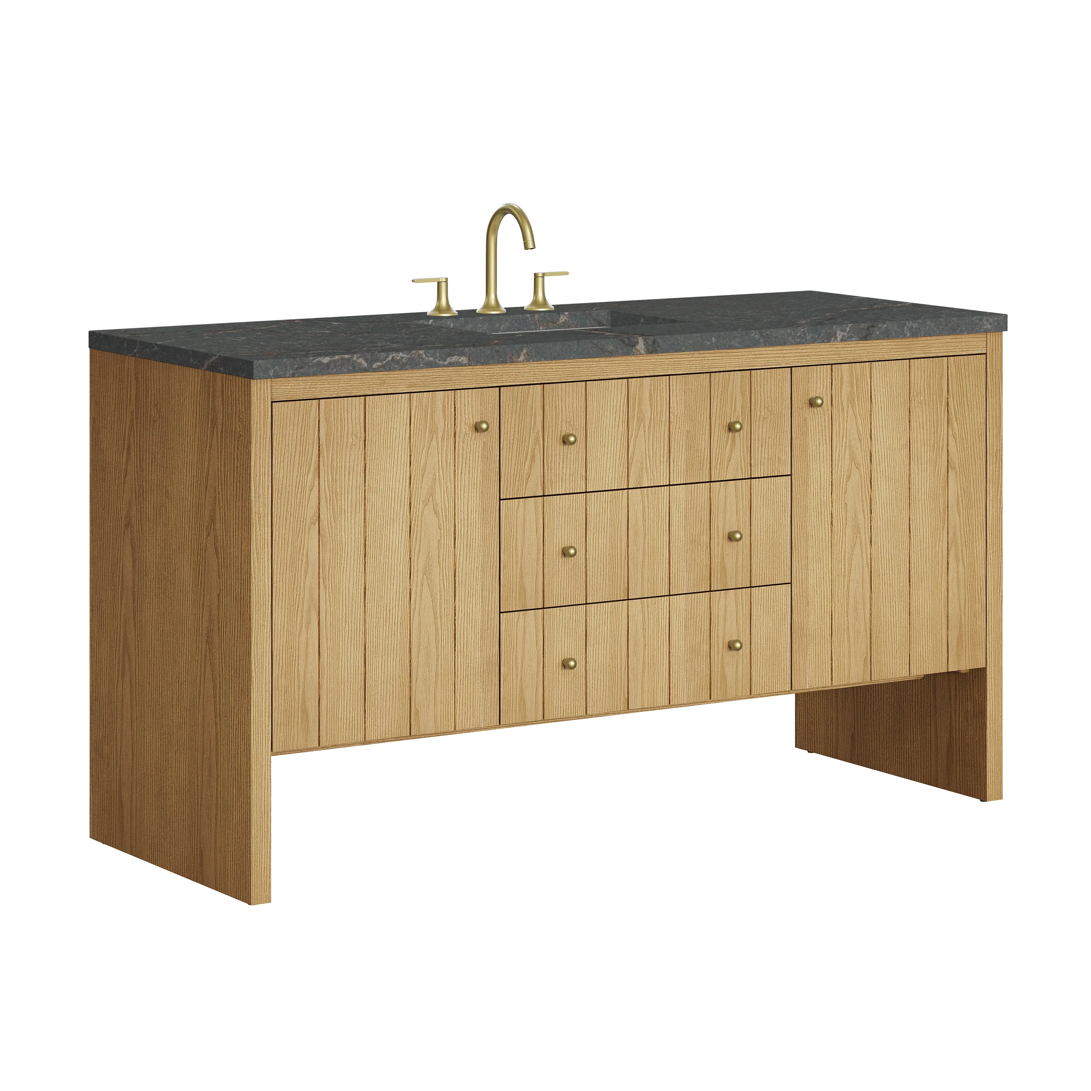 Hudson 60" Single Vanity, Light Natural Oak w/ 3 CM Parisien Bleu Top w/ FreePower Wireless Charger