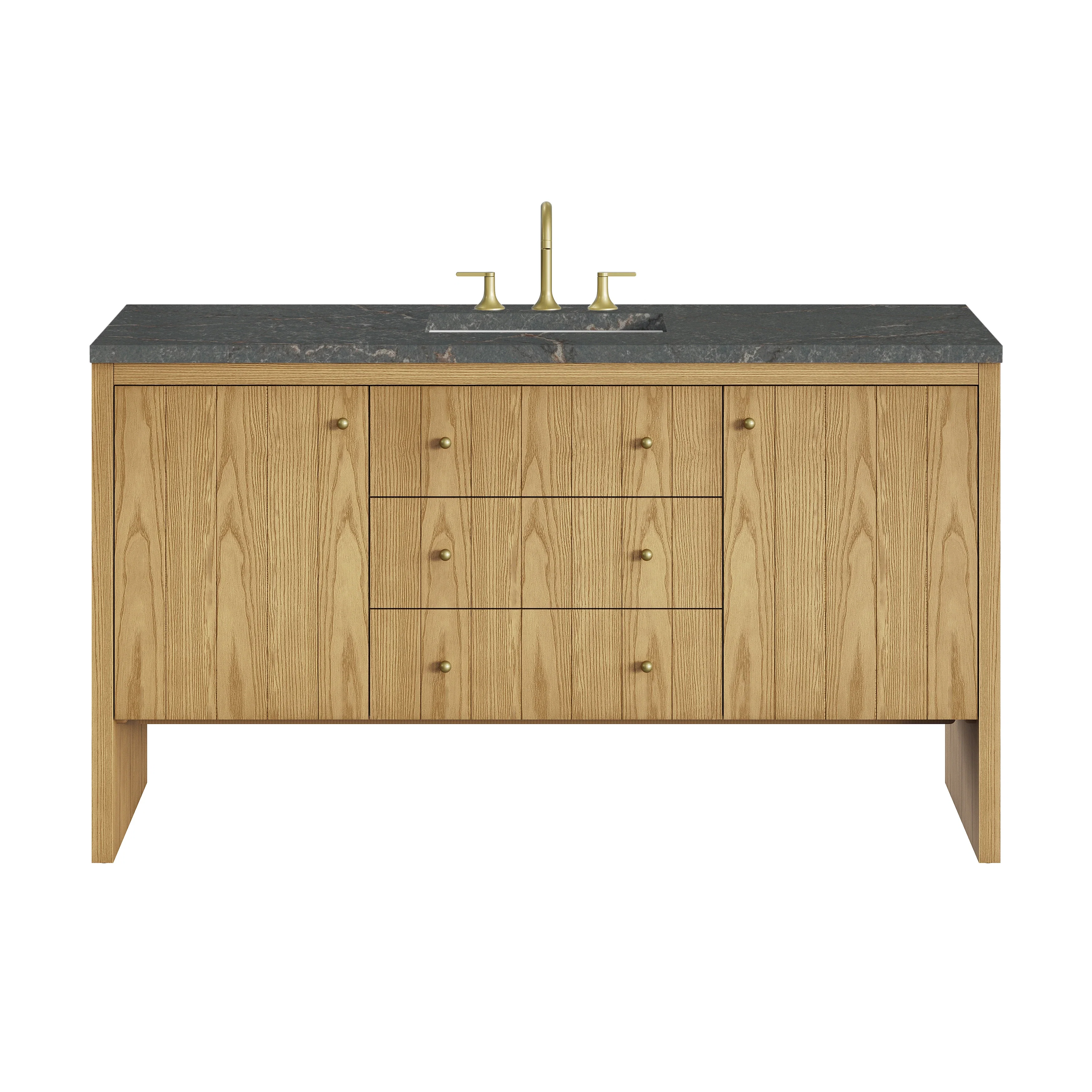 Hudson 60" Single Vanity, Light Natural Oak w/ 3 CM Parisien Bleu Top w/ FreePower Wireless Charger