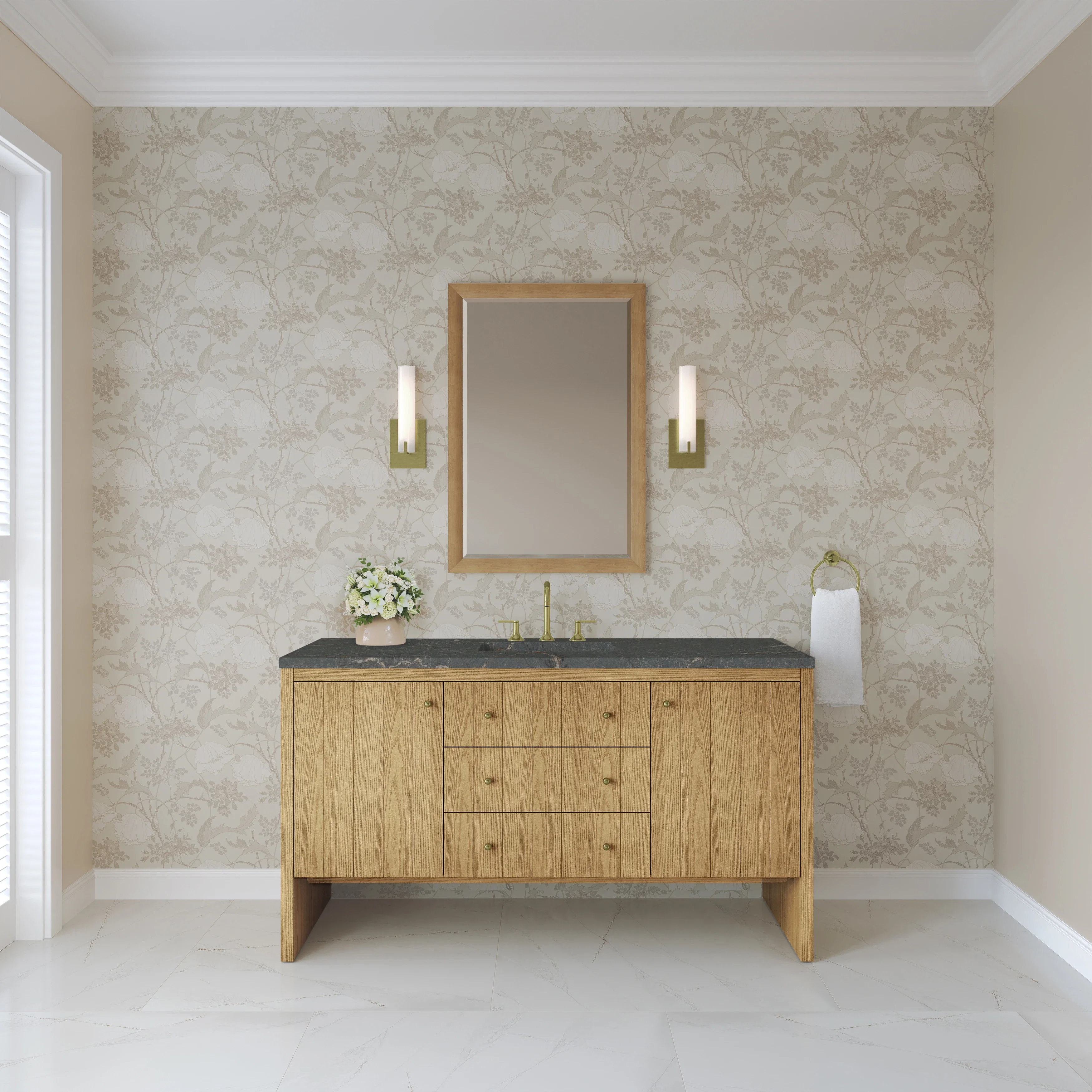 Hudson 60" Single Vanity, Light Natural Oak w/ 3 CM Parisien Bleu Top w/ FreePower Wireless Charger