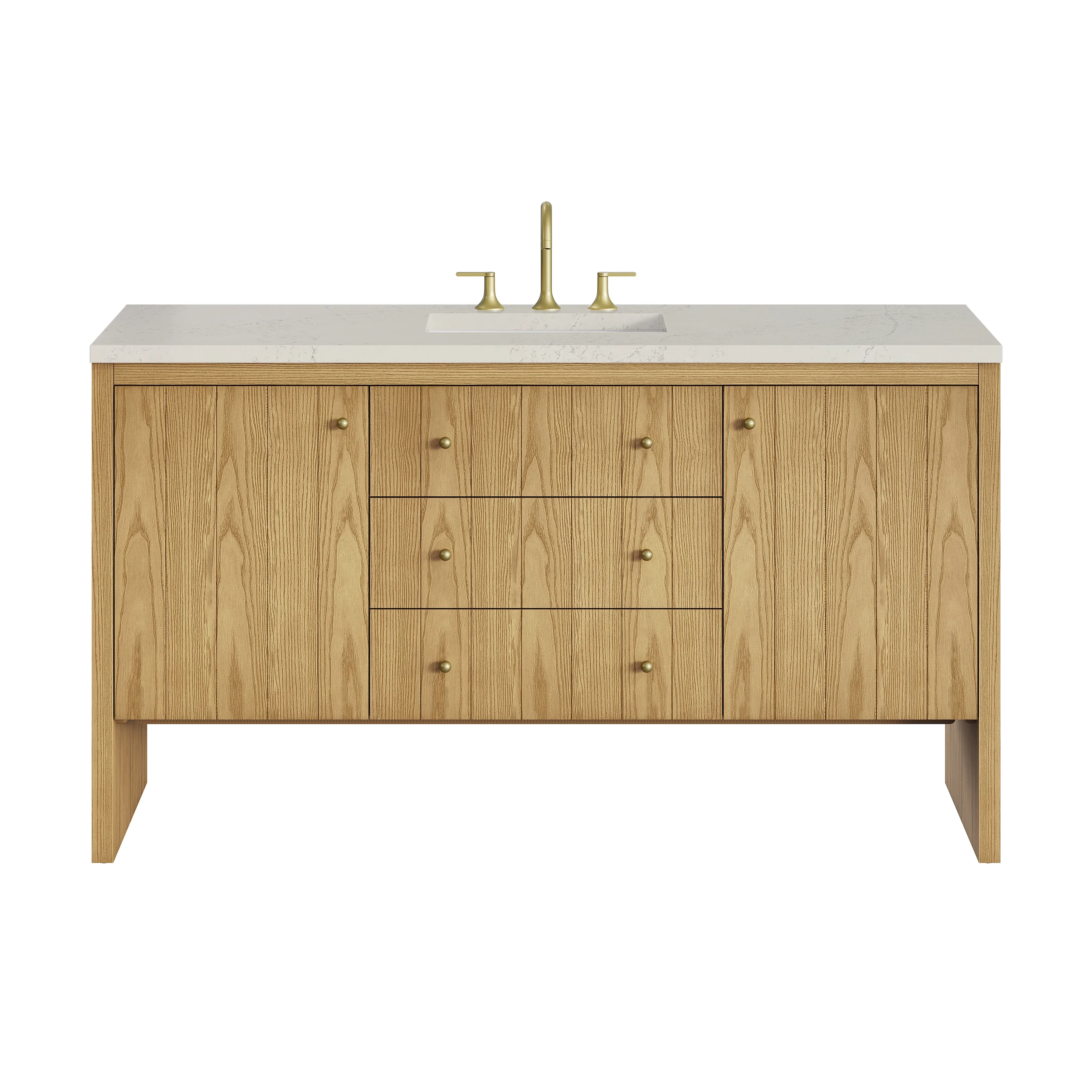 Hudson 60" Single Vanity, Light Natural Oak, w/ 3 CM Siberian Silestone Top w/FreePower Wireless Charger