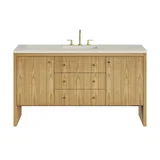Hudson 60" Single Vanity, Light Natural Oak, w/ 3 CM Siberian Silestone Top w/FreePower Wireless Charger