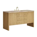 Hudson 60" Single Vanity, Light Natural Oak, w/ 3 CM Tajnar Eclos Top w/FreePower Wireless Charger