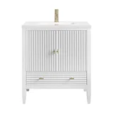 Myrrin 30" Single Vanity, Bright White w/ Single Hole 3 CM White Zeus Silestone Top and Matching Backsplash