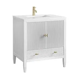 Myrrin 30" Single Vanity, Bright White w/ Single Hole 3 CM White Zeus Silestone Top and Matching Backsplash