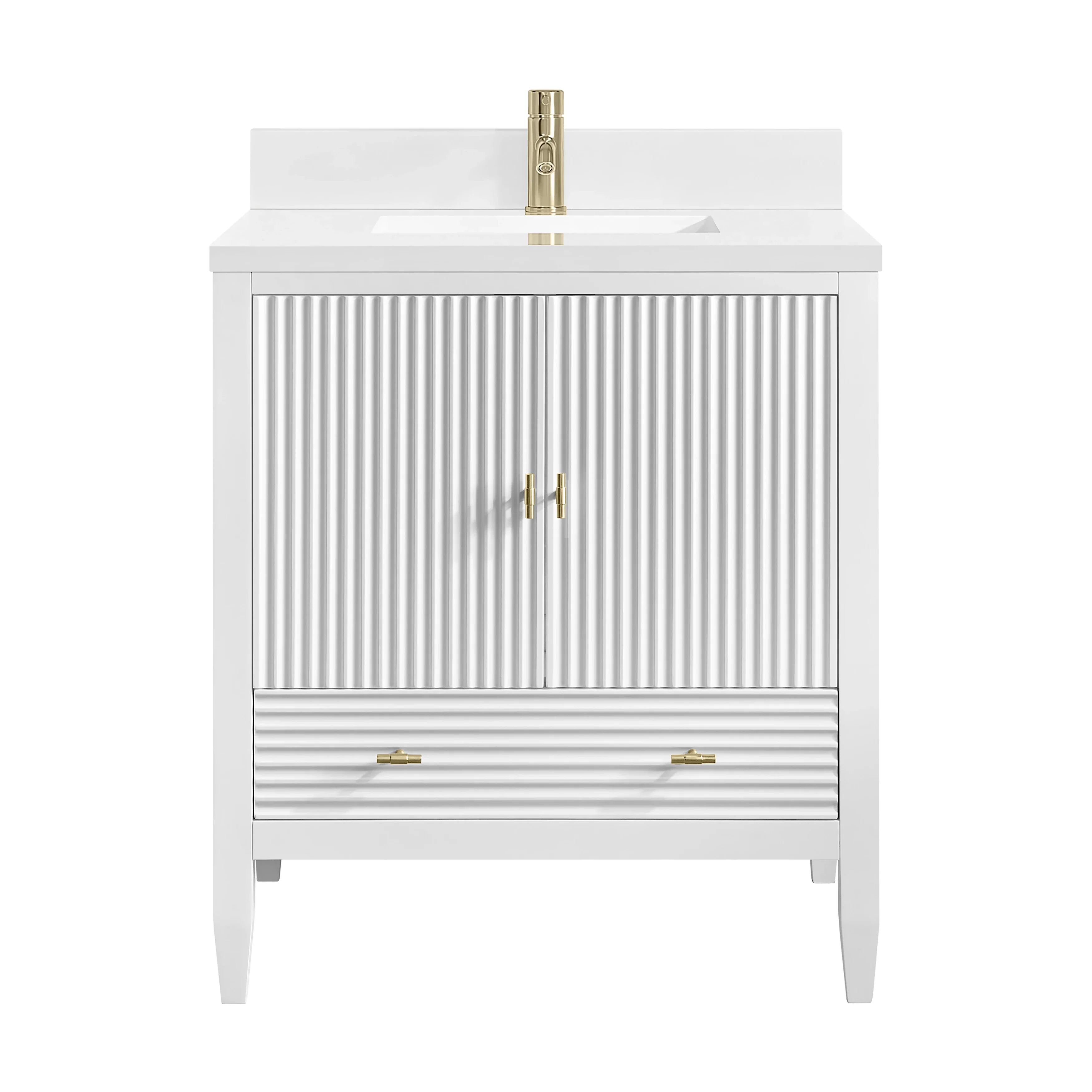 Myrrin 30" Single Vanity, Bright White w/ Single Hole 3 CM White Zeus Silestone Top and Matching Backsplash