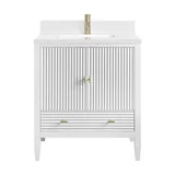 Myrrin 30" Single Vanity, Bright White w/ Single Hole 3 CM White Zeus Silestone Top and Matching Backsplash