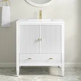 Myrrin 30" Single Vanity, Bright White w/ Single Hole 3 CM White Zeus Silestone Top and Matching Backsplash