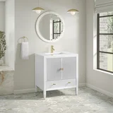 Myrrin 30" Single Vanity, Bright White w/ Single Hole 3 CM White Zeus Silestone Top and Matching Backsplash