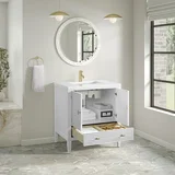 Myrrin 30" Single Vanity, Bright White w/ Single Hole 3 CM White Zeus Silestone Top and Matching Backsplash