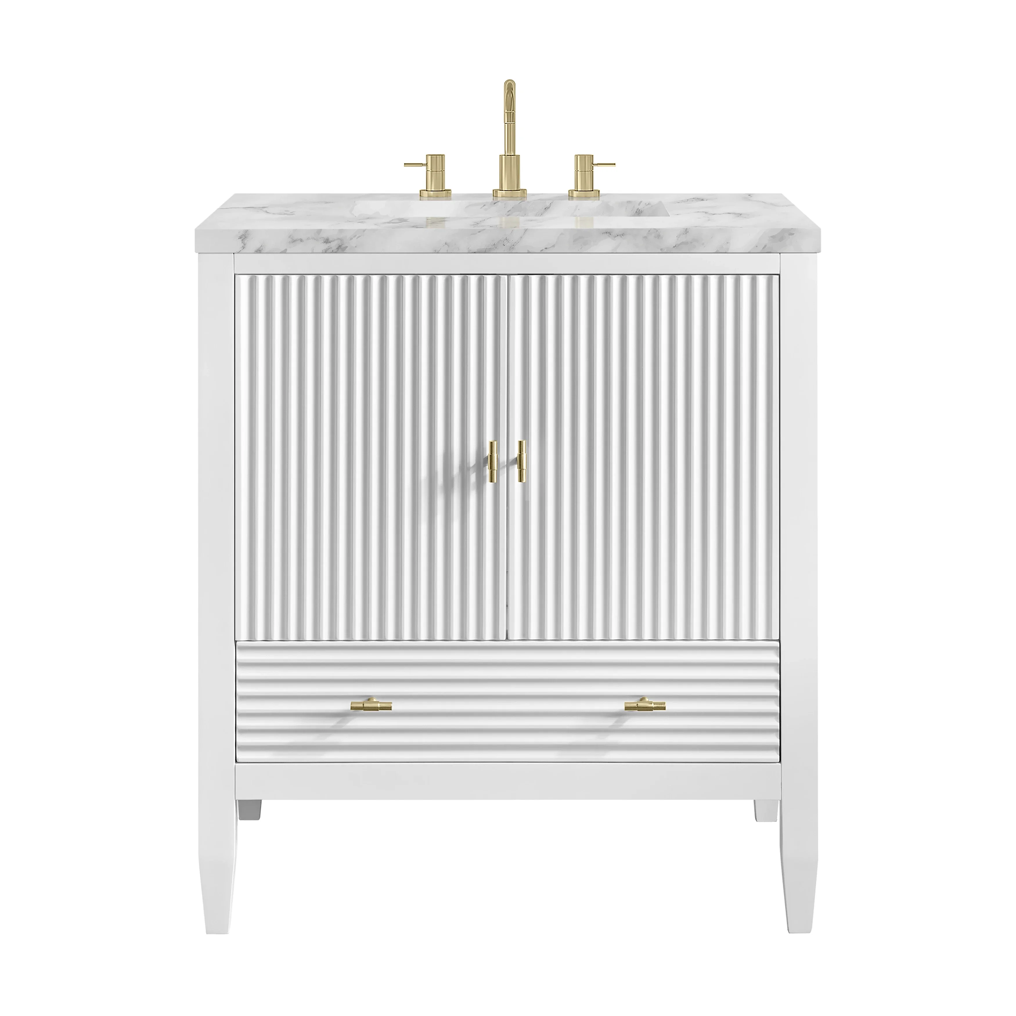Myrrin 30" Single Vanity, Bright White w/ 3 CM Carrara Marble Top