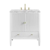 Myrrin 30" Single Vanity, Bright White w/ 3 CM Carrara Marble Top