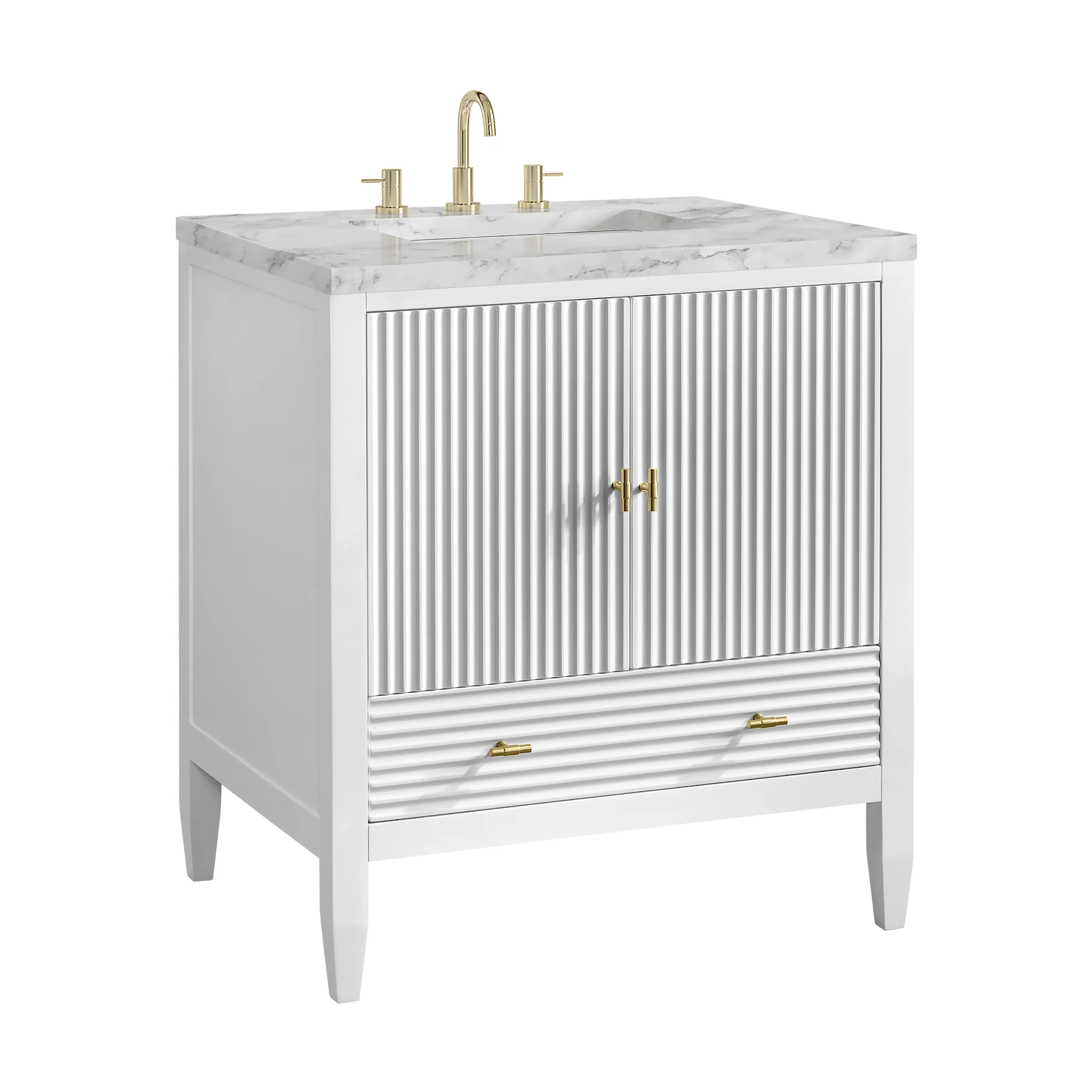 Myrrin 30" Single Vanity, Bright White w/ 3 CM Carrara Marble Top
