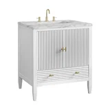 Myrrin 30" Single Vanity, Bright White w/ 3 CM Carrara Marble Top