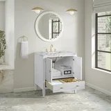 Myrrin 30" Single Vanity, Bright White w/ 3 CM Carrara Marble Top