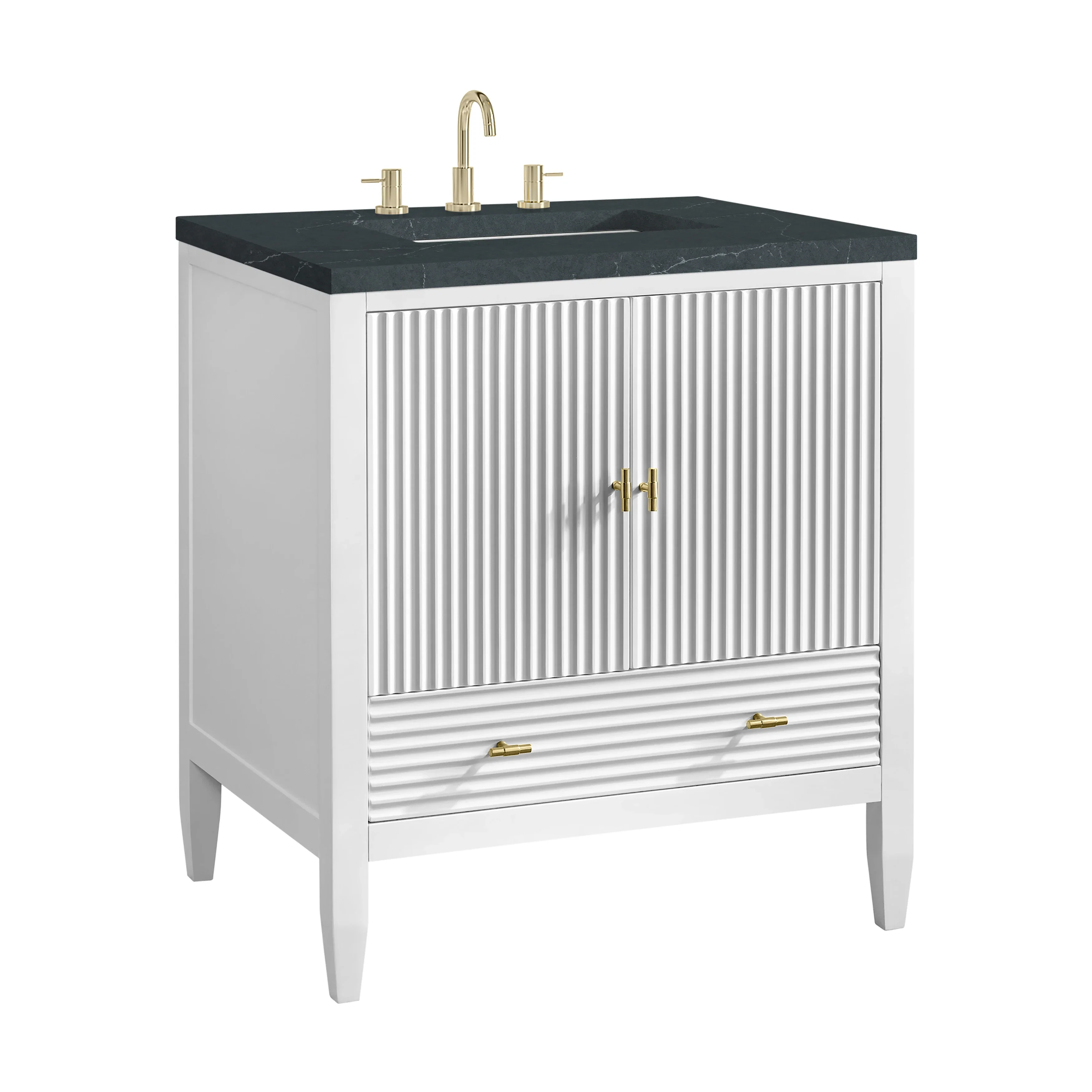Myrrin 30" Single Vanity, Bright White w/ 3 CM Charcoal Soapstone Silestone Top