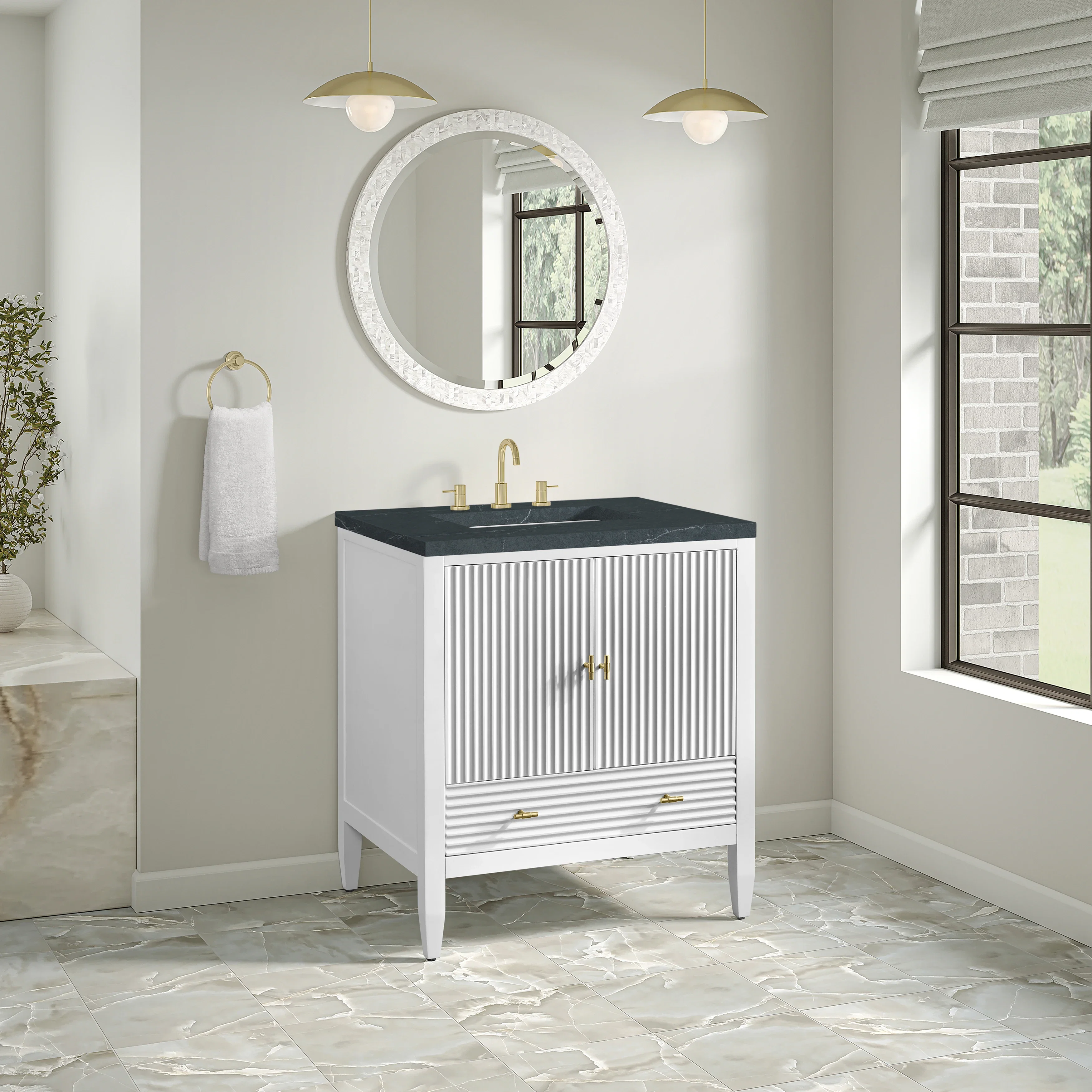 Myrrin 30" Single Vanity, Bright White w/ 3 CM Charcoal Soapstone Silestone Top
