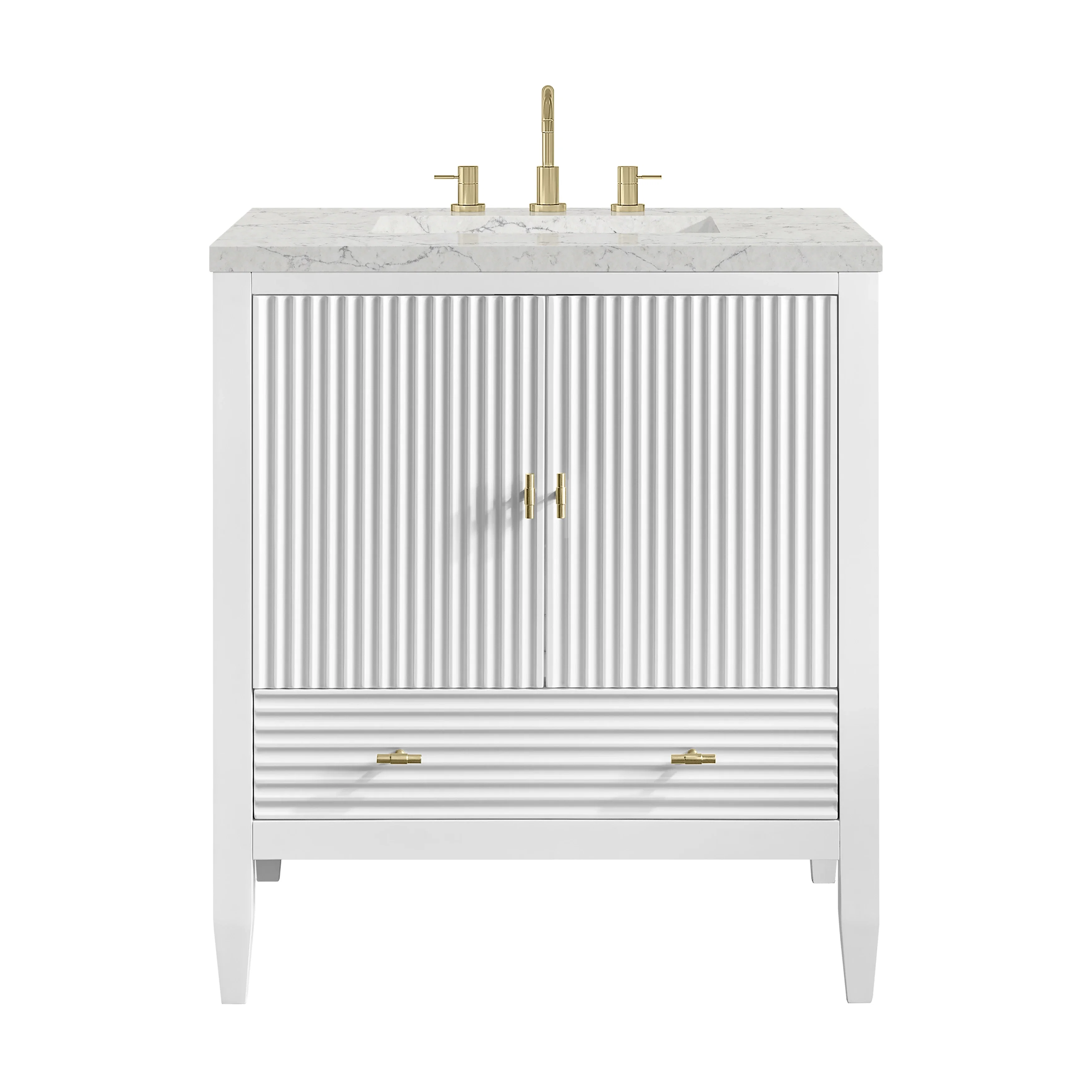 Myrrin 30" Single Vanity, Bright White w/ 3 CM Eternal Jasmine Pearl Silestone Top