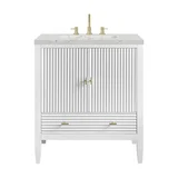 Myrrin 30" Single Vanity, Bright White w/ 3 CM Eternal Jasmine Pearl Silestone Top