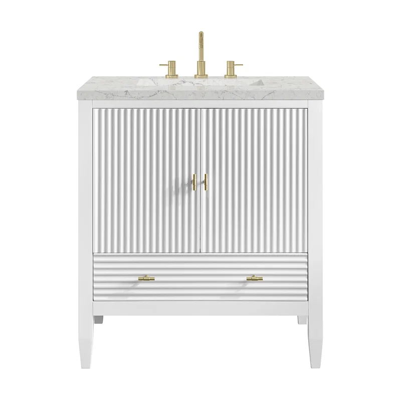 Myrrin 30" Single Vanity, Bright White w/ 3 CM Eternal Jasmine Pearl Silestone Top