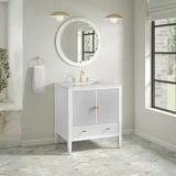 Myrrin 30" Single Vanity, Bright White w/ 3 CM Eternal Jasmine Pearl Silestone Top