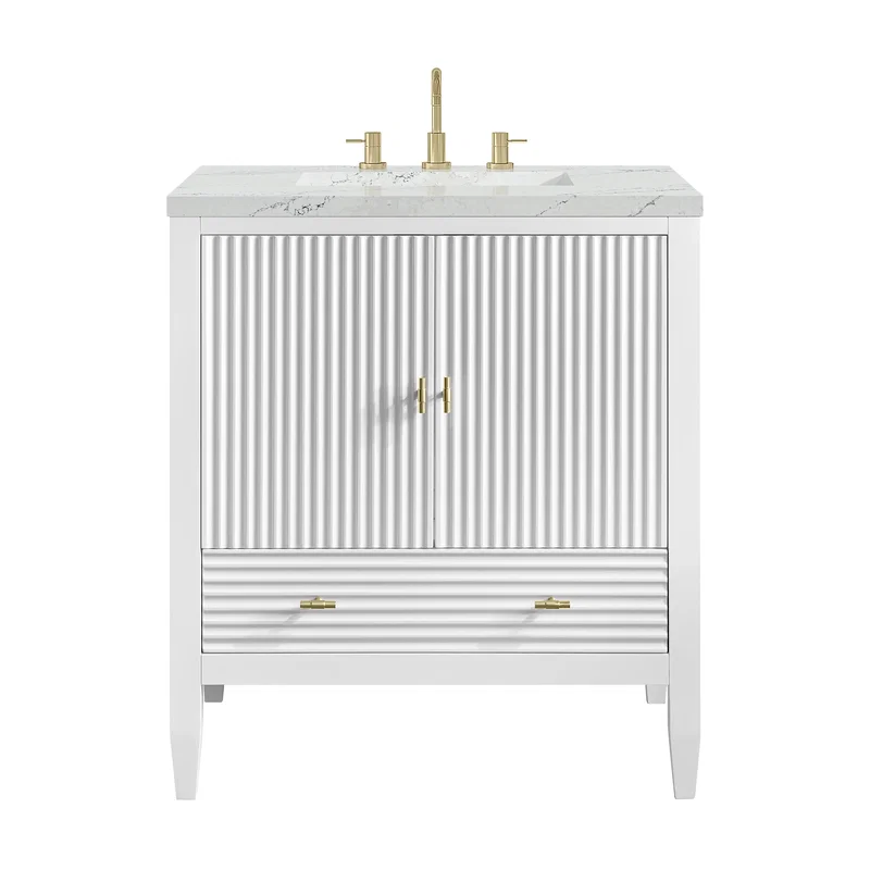 Myrrin 30" Single Vanity, Bright White w/ 3 CM Ethereal Noctis Silestone Top
