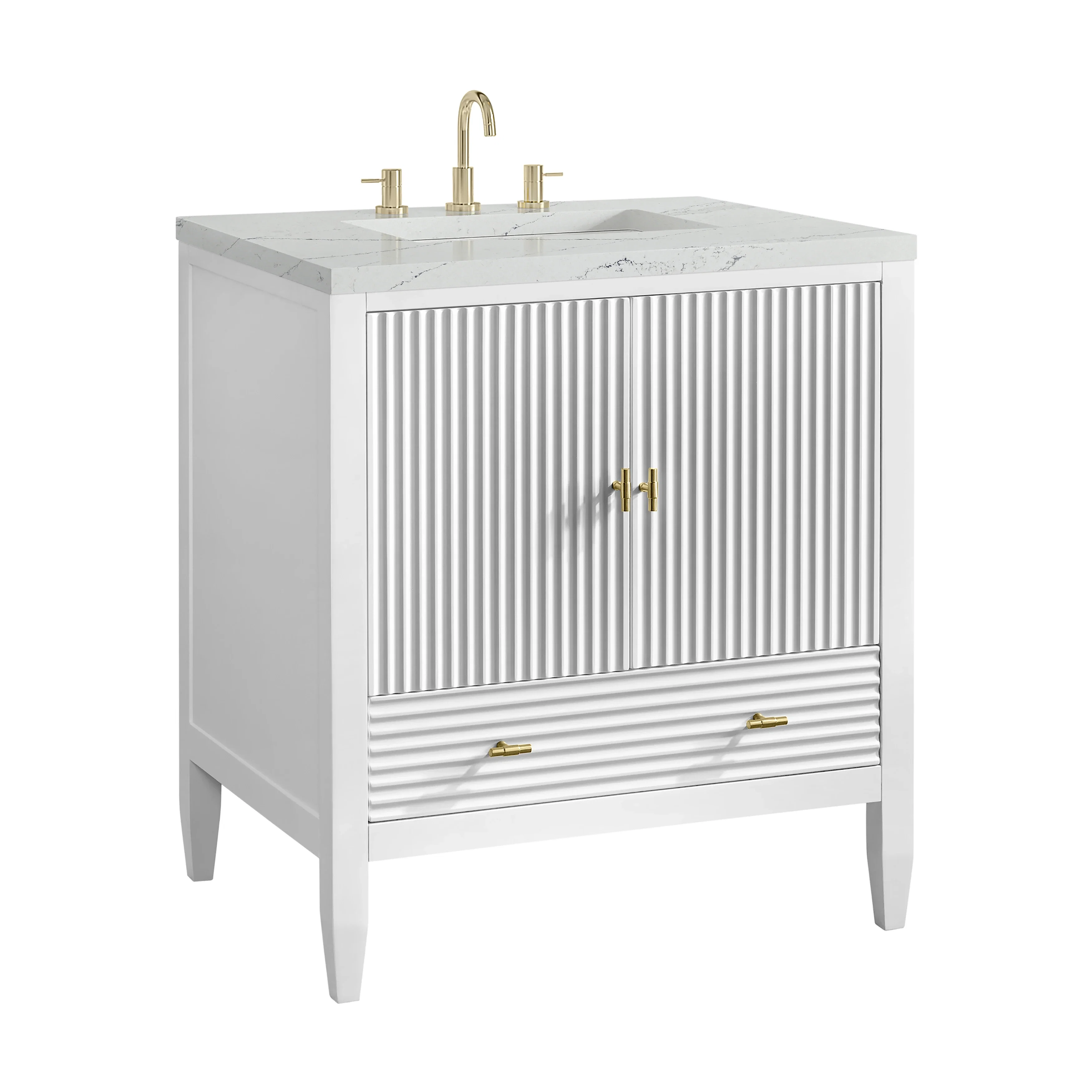 Myrrin 30" Single Vanity, Bright White w/ 3 CM Ethereal Noctis Silestone Top