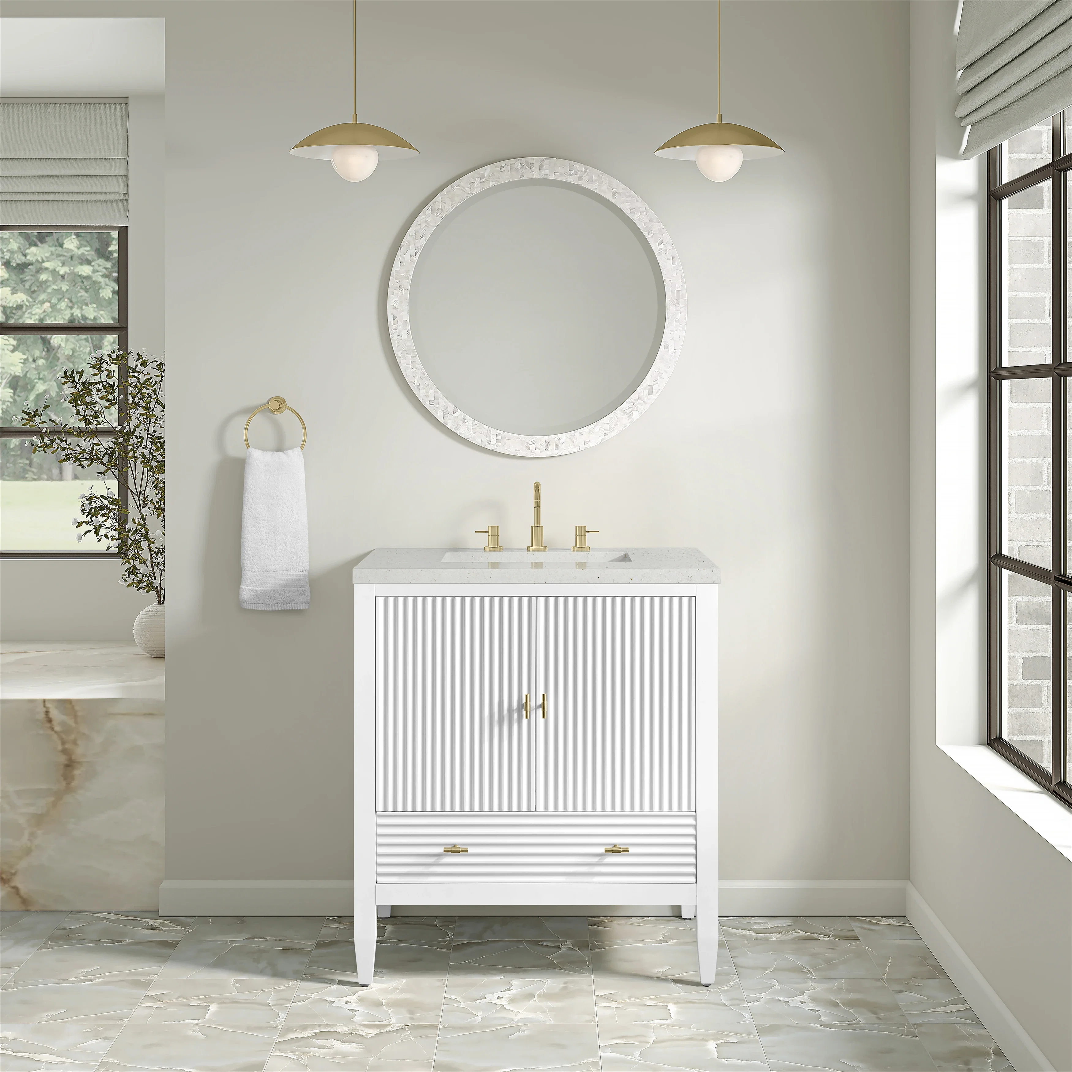 Myrrin 30" Single Vanity, Bright White w/ 3 CM Lime Delight Silestone Top