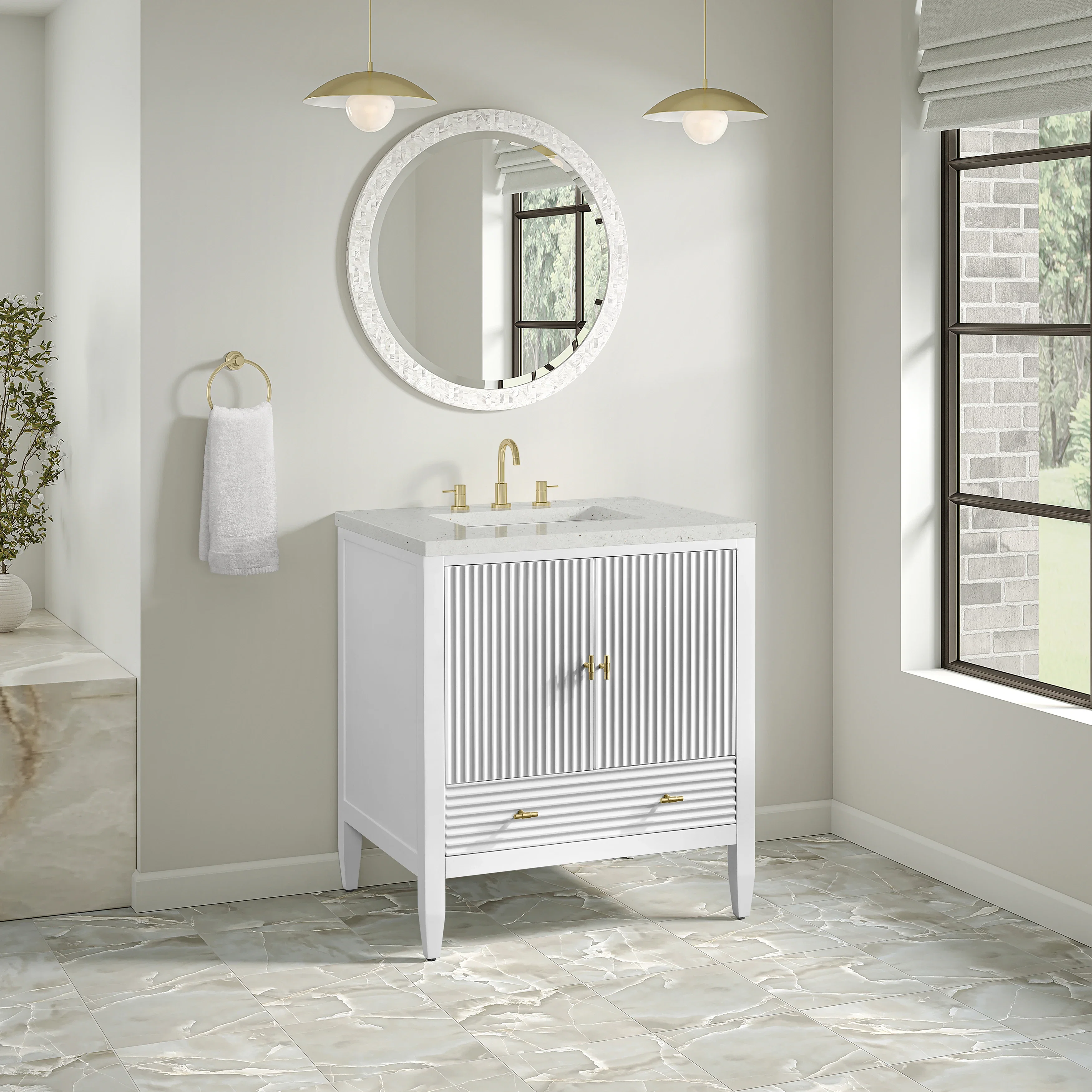 Myrrin 30" Single Vanity, Bright White w/ 3 CM Lime Delight Silestone Top