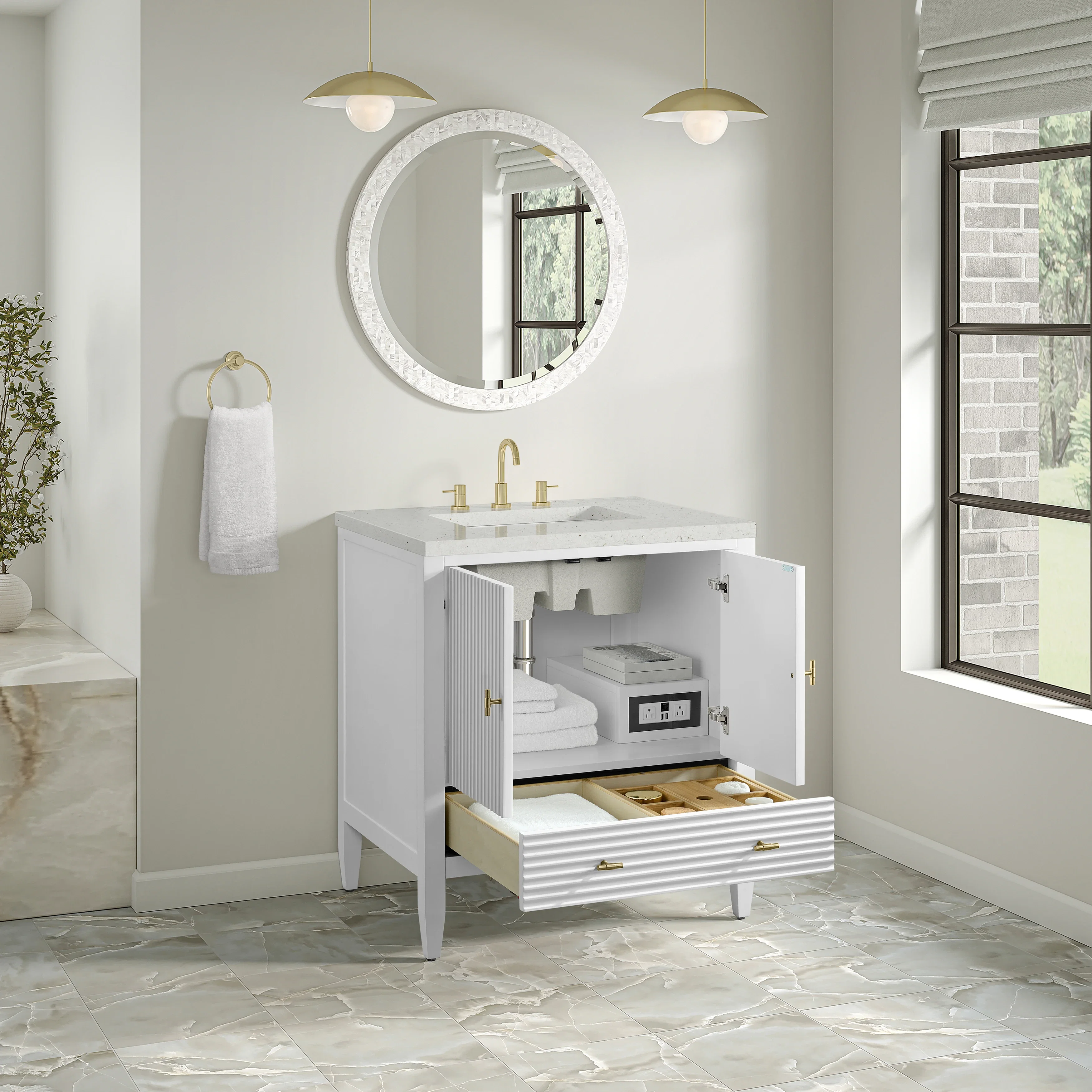 Myrrin 30" Single Vanity, Bright White w/ 3 CM Lime Delight Silestone Top