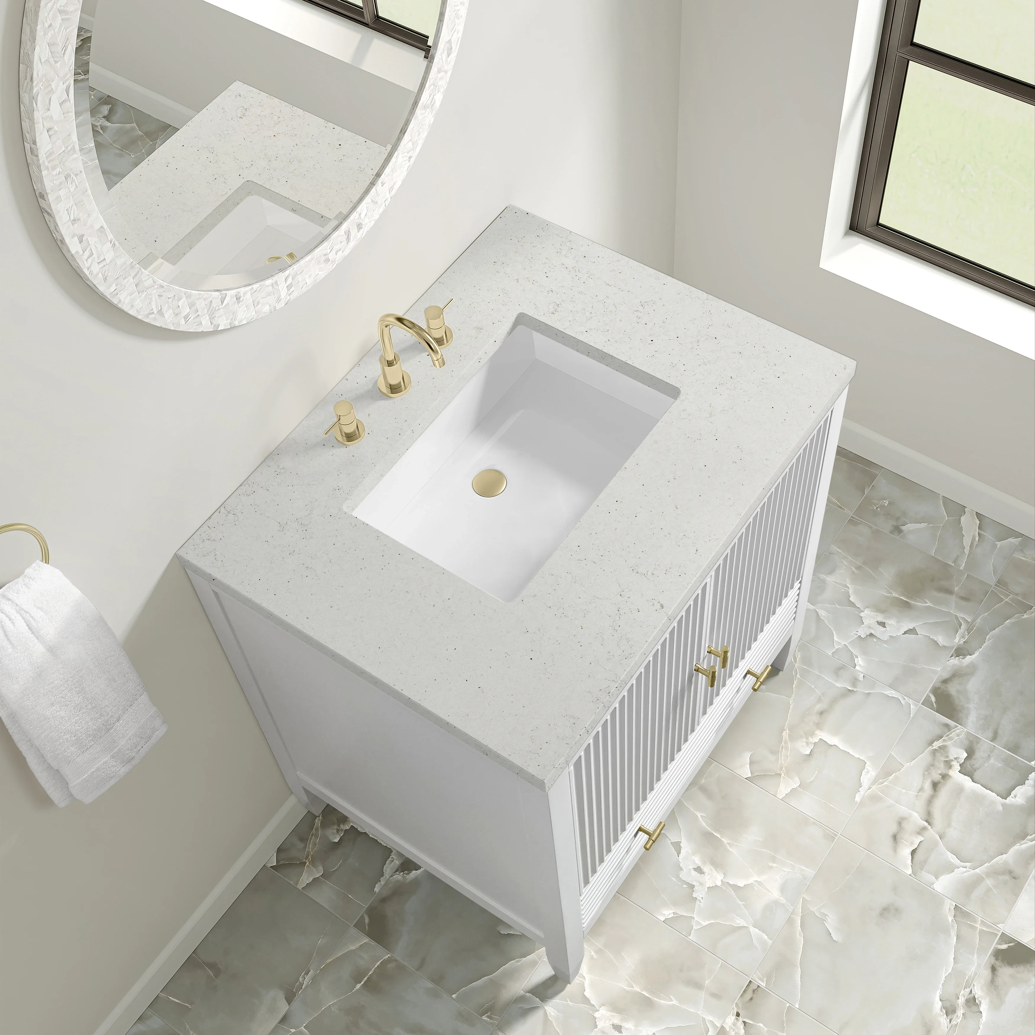 Myrrin 30" Single Vanity, Bright White w/ 3 CM Lime Delight Silestone Top