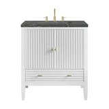 Myrrin 30" Single Vanity, Bright White w/ 3 CM Parisien Bleu Silestone Top