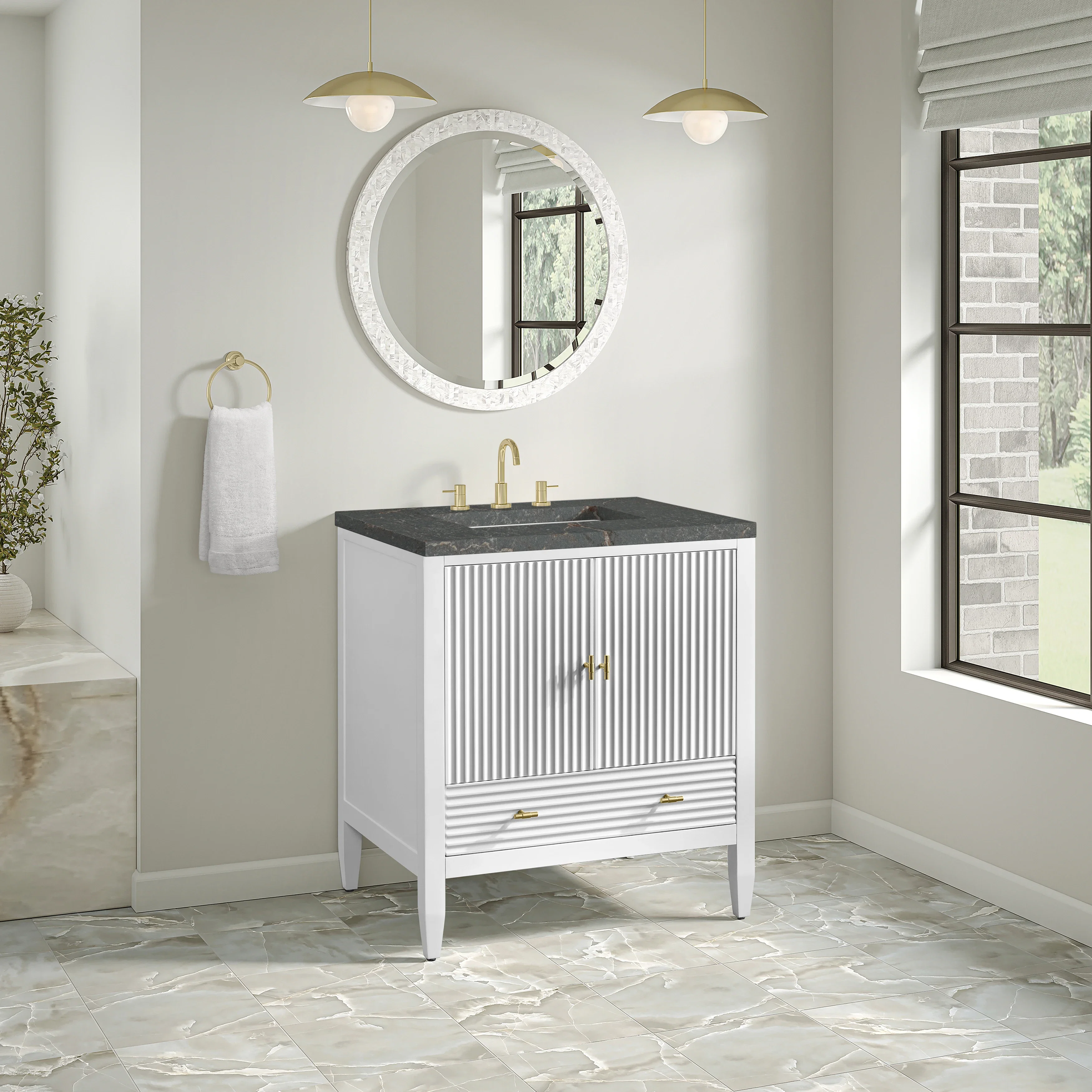 Myrrin 30" Single Vanity, Bright White w/ 3 CM Parisien Bleu Silestone Top