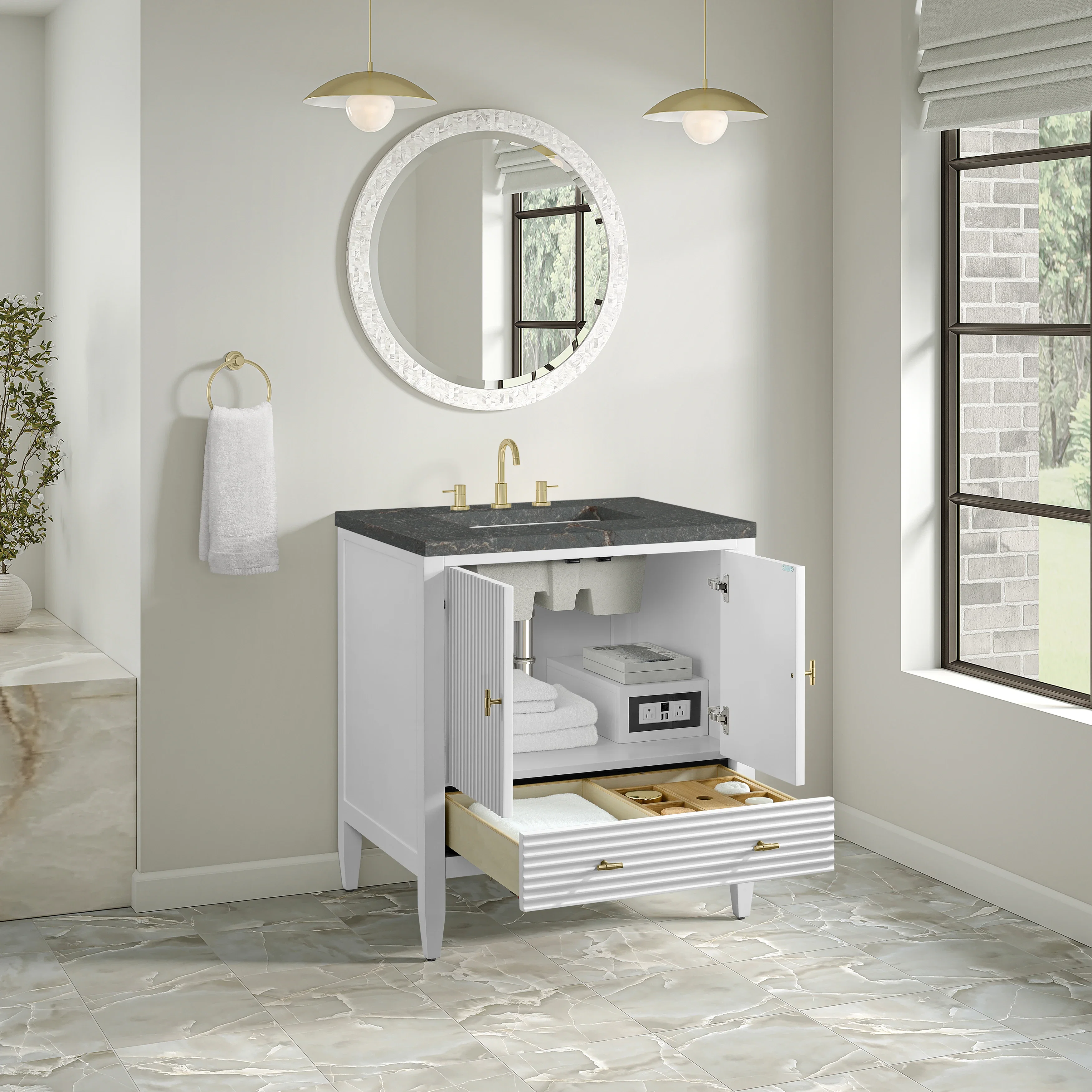 Myrrin 30" Single Vanity, Bright White w/ 3 CM Parisien Bleu Silestone Top