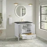 Myrrin 30" Single Vanity, Bright White w/ 3 CM Parisien Bleu Silestone Top