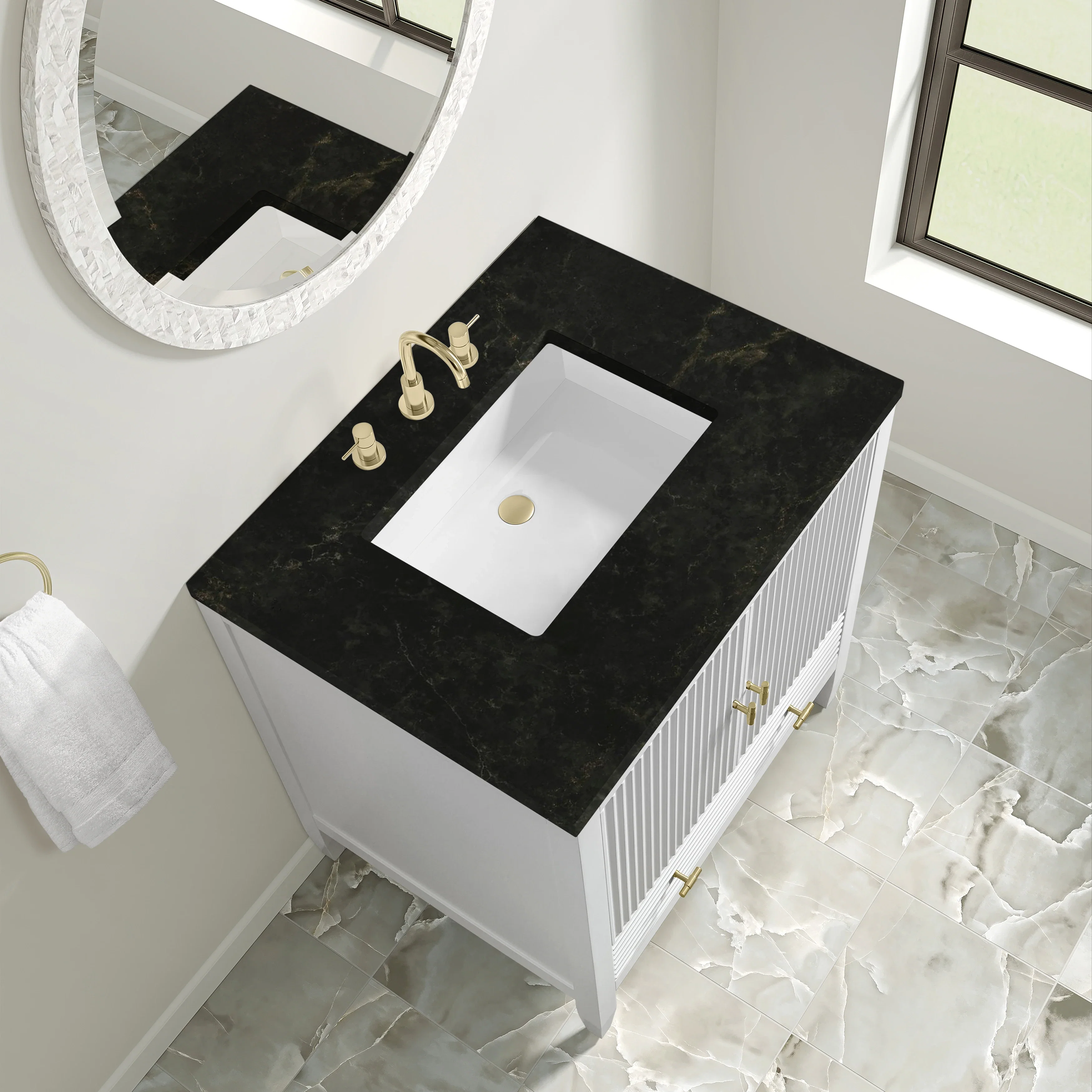 Myrrin 30" Single Vanity, Bright White w/ 3 CM Phantome Eclos Top