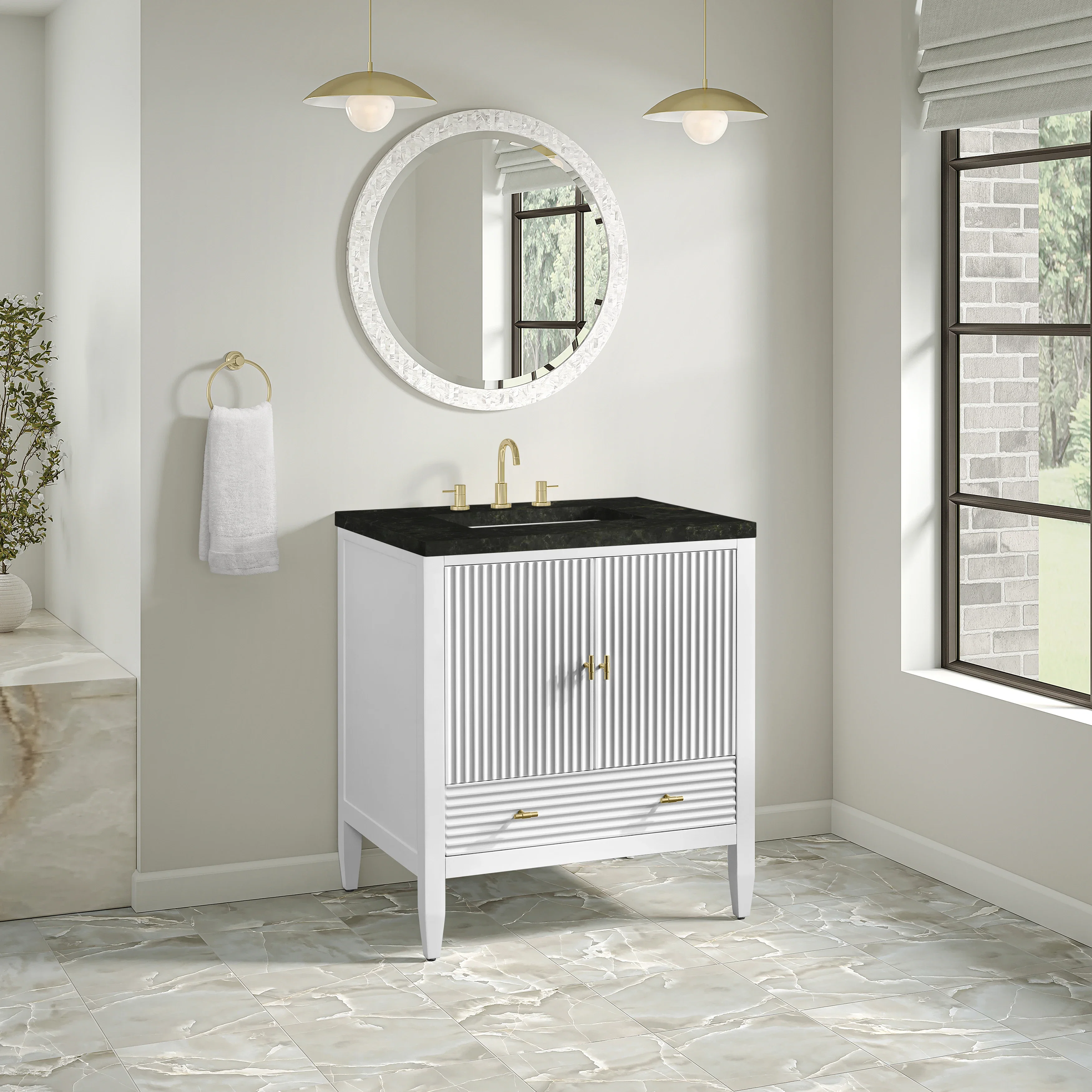 Myrrin 30" Single Vanity, Bright White w/ 3 CM Phantome Eclos Top