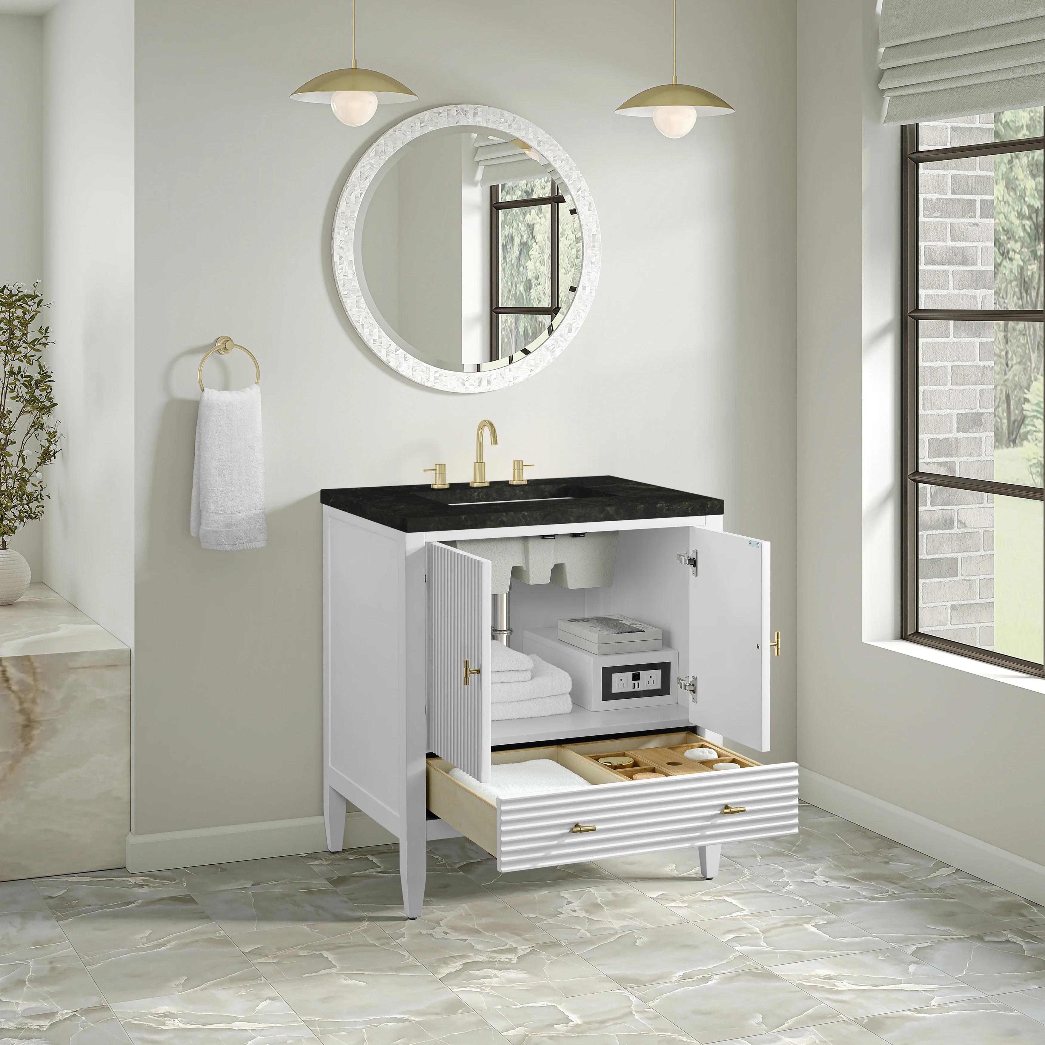 Myrrin 30" Single Vanity, Bright White w/ 3 CM Phantome Eclos Top