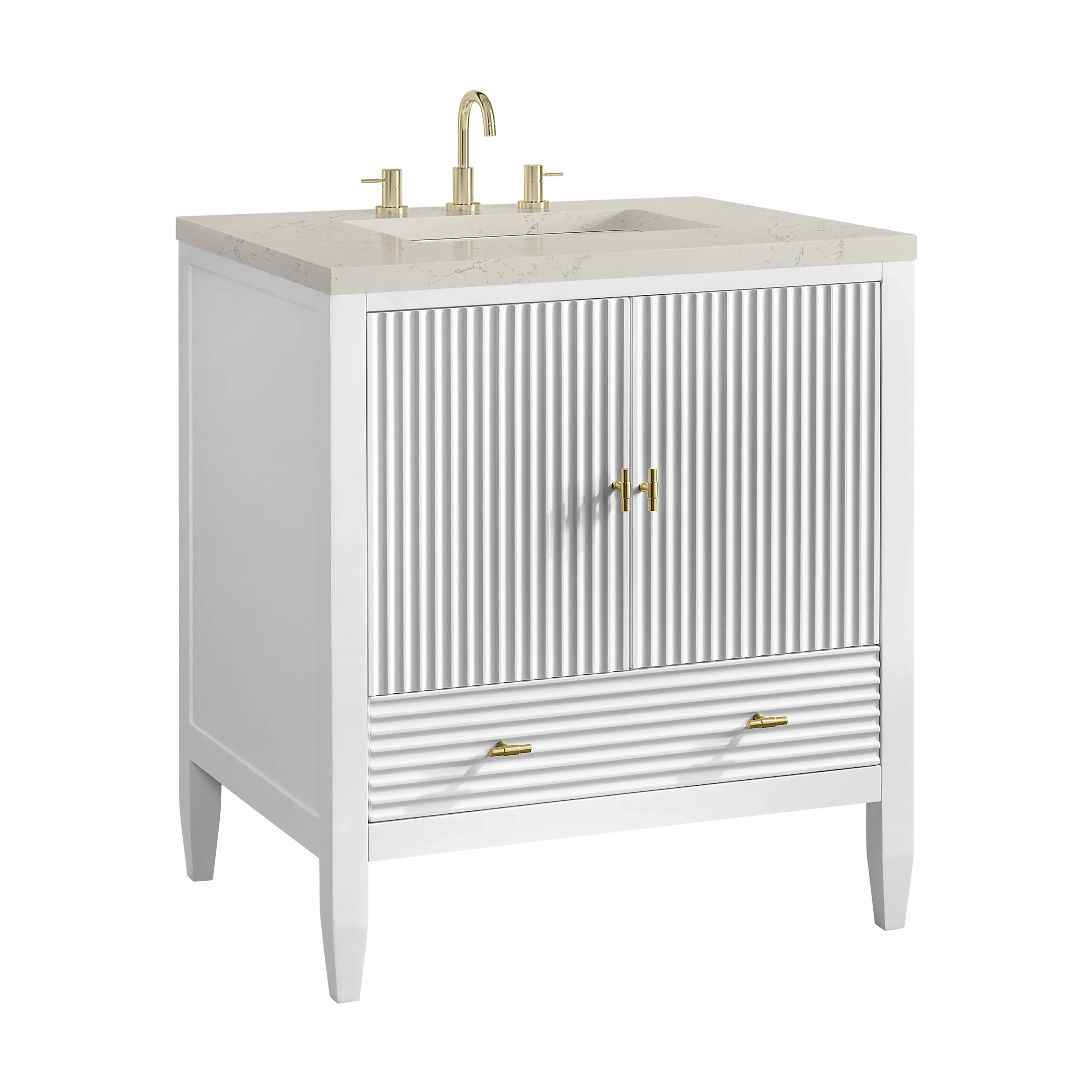 Myrrin 30" Single Vanity, Bright White w/ 3 CM Siberian Silestone Top