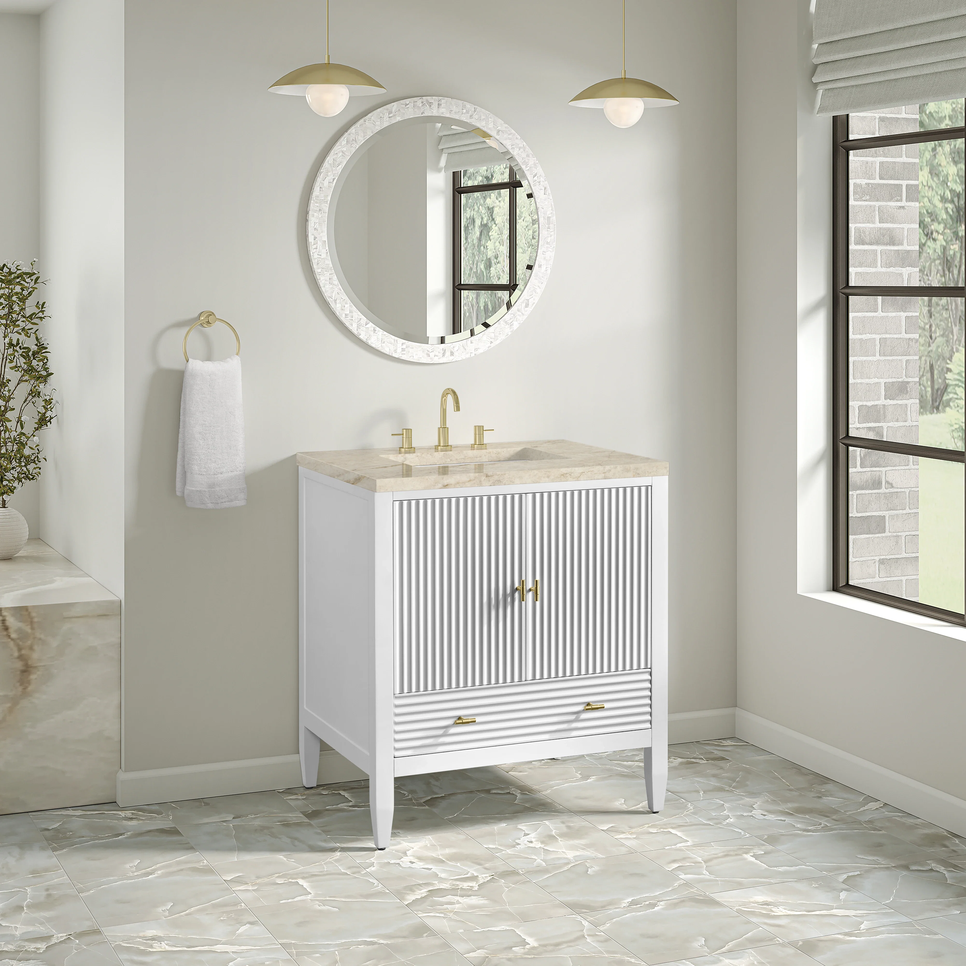 Myrrin 30" Single Vanity, Bright White w/ 3 CM Tajnar Eclos Top
