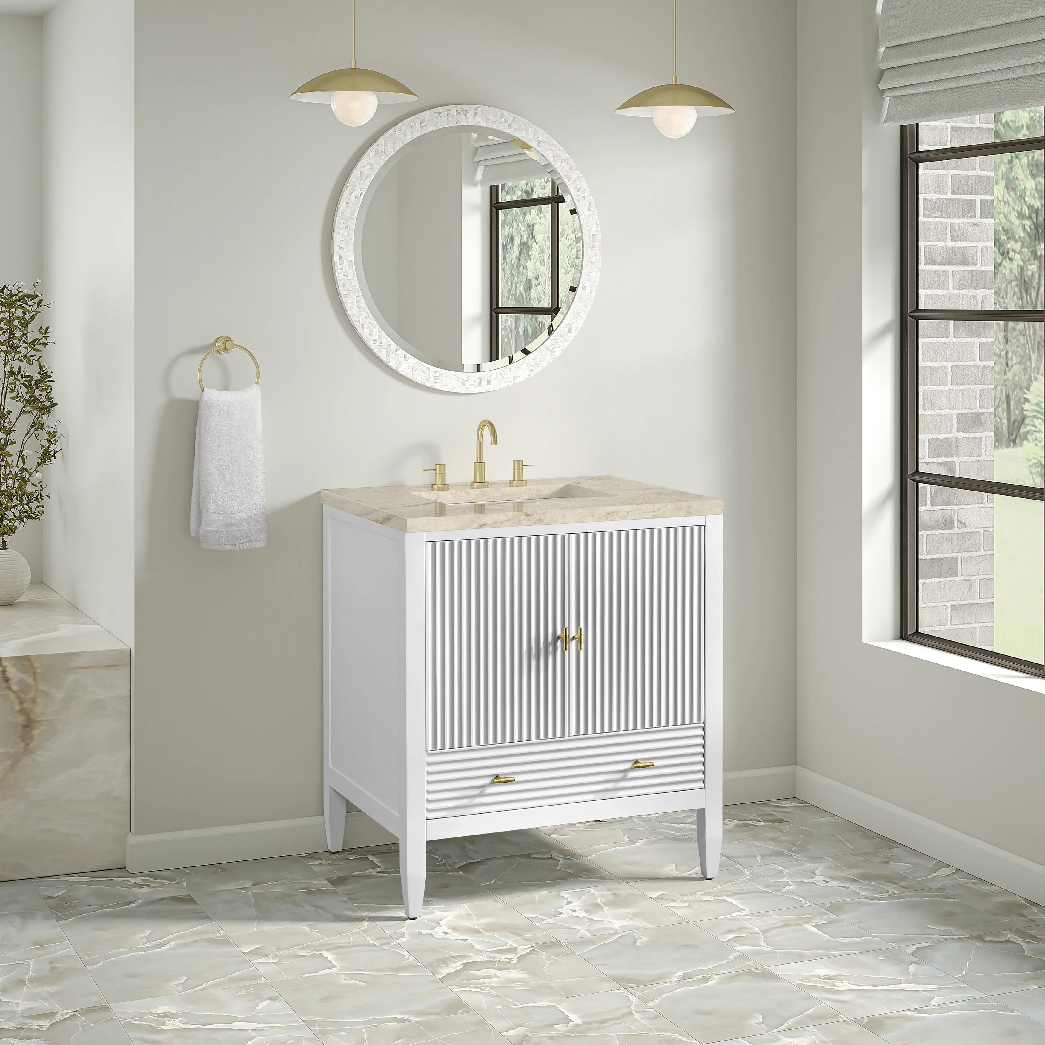 Myrrin 30" Single Vanity, Bright White w/ 3 CM Tajnar Eclos Top