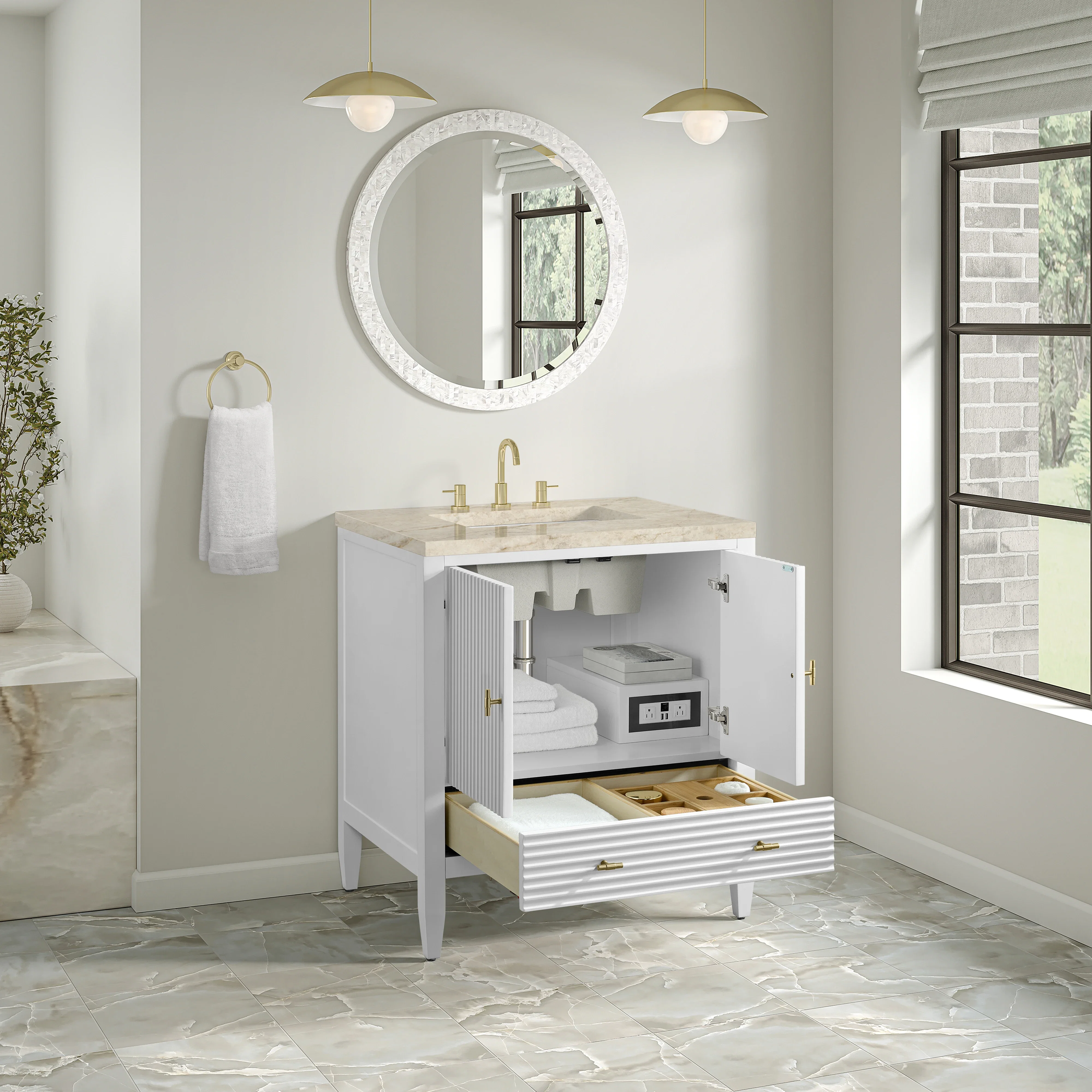Myrrin 30" Single Vanity, Bright White w/ 3 CM Tajnar Eclos Top